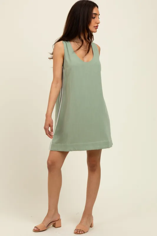 Light Olive Sleeveless Striped A-Line Mini Dress sold by Pinkblush