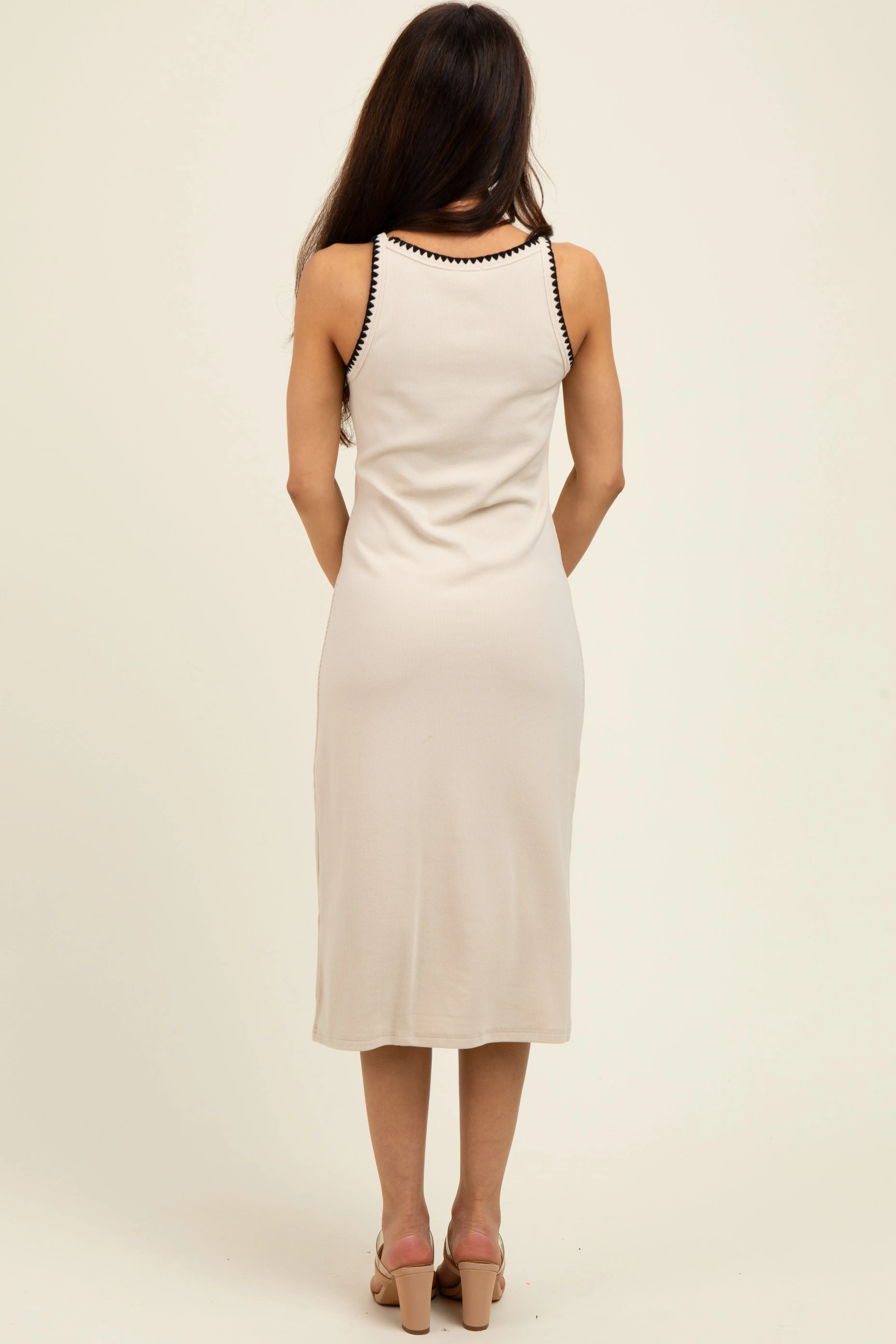 Beige Ribbed Knit Embroidered Midi Dress sold by Pinkblush product image thumbnail 4