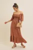 Camel Convertible Stretchy Smocked Maternity Maxi Dress sold by Pinkblush