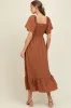 Camel Convertible Stretchy Smocked Maternity Maxi Dress sold by Pinkblush