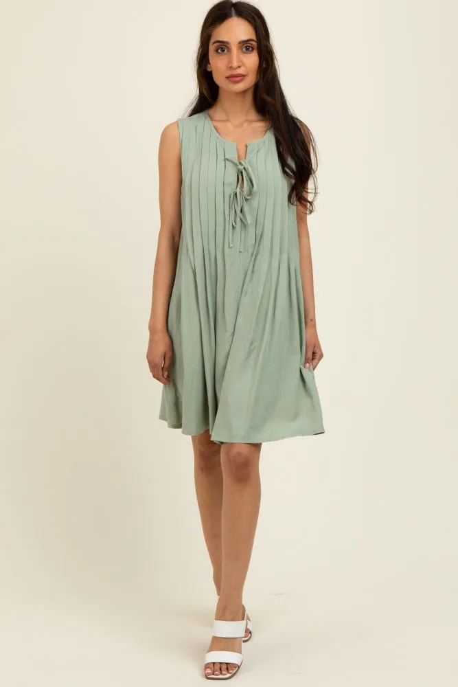 Light Olive Pleated Front Tie Linen Blend Dress sold by Pinkblush