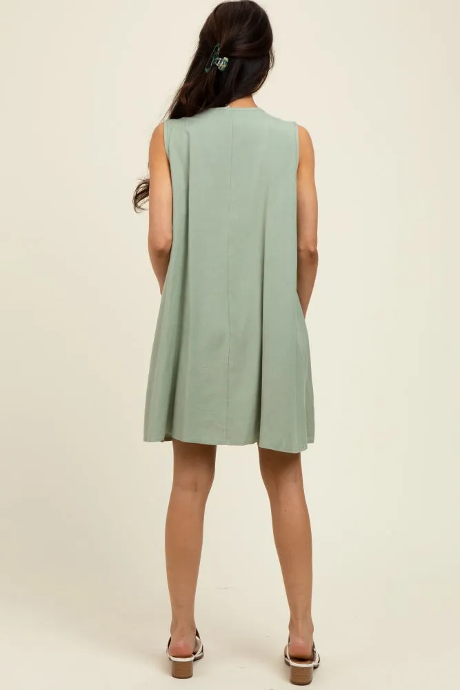 Light Olive Pleated Front Tie Linen Blend Dress sold by Pinkblush product image thumbnail 2