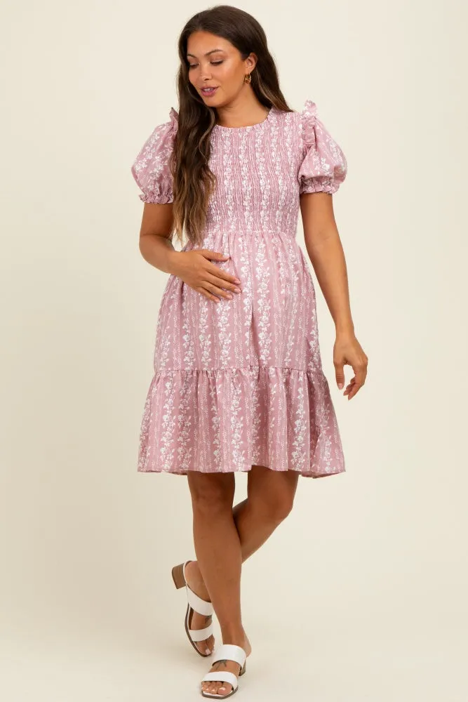 Pink Floral Smocked Ruffle Accent Maternity Dress sold by Pinkblush product image thumbnail 2