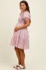 Pink Floral Smocked Ruffle Accent Maternity Dress sold by Pinkblush