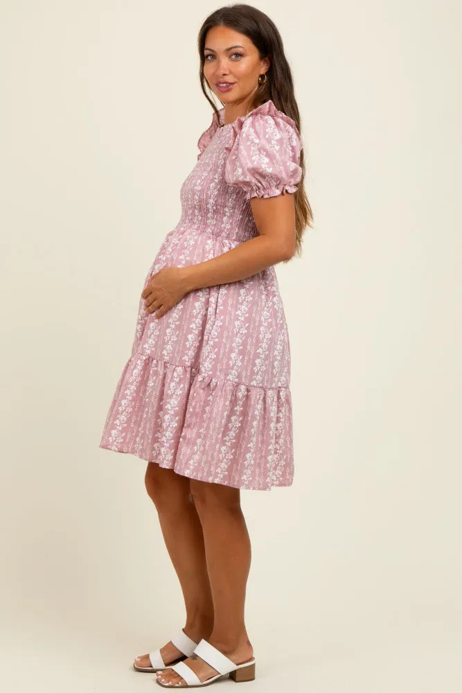 Pink Floral Smocked Ruffle Accent Maternity Dress sold by Pinkblush product image thumbnail 3