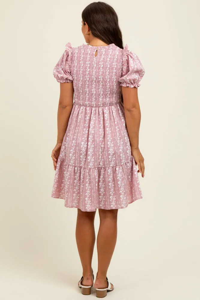 Pink Floral Smocked Ruffle Accent Maternity Dress sold by Pinkblush product image thumbnail 4