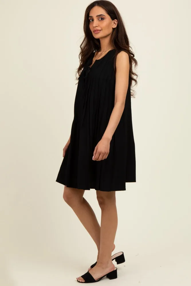 Black Pleated Front Tie Linen Blend Dress sold by Pinkblush product image thumbnail 2