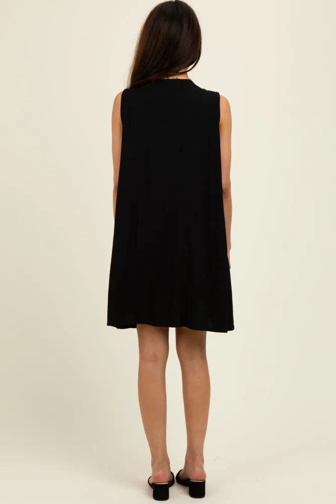 Black Pleated Front Tie Linen Blend Dress sold by Pinkblush product image thumbnail 3