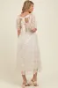 Cream Floral Mesh Overlay Tie Back Maternity Midi Dress sold by Pinkblush