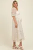 Cream Floral Mesh Overlay Tie Back Maternity Midi Dress sold by Pinkblush