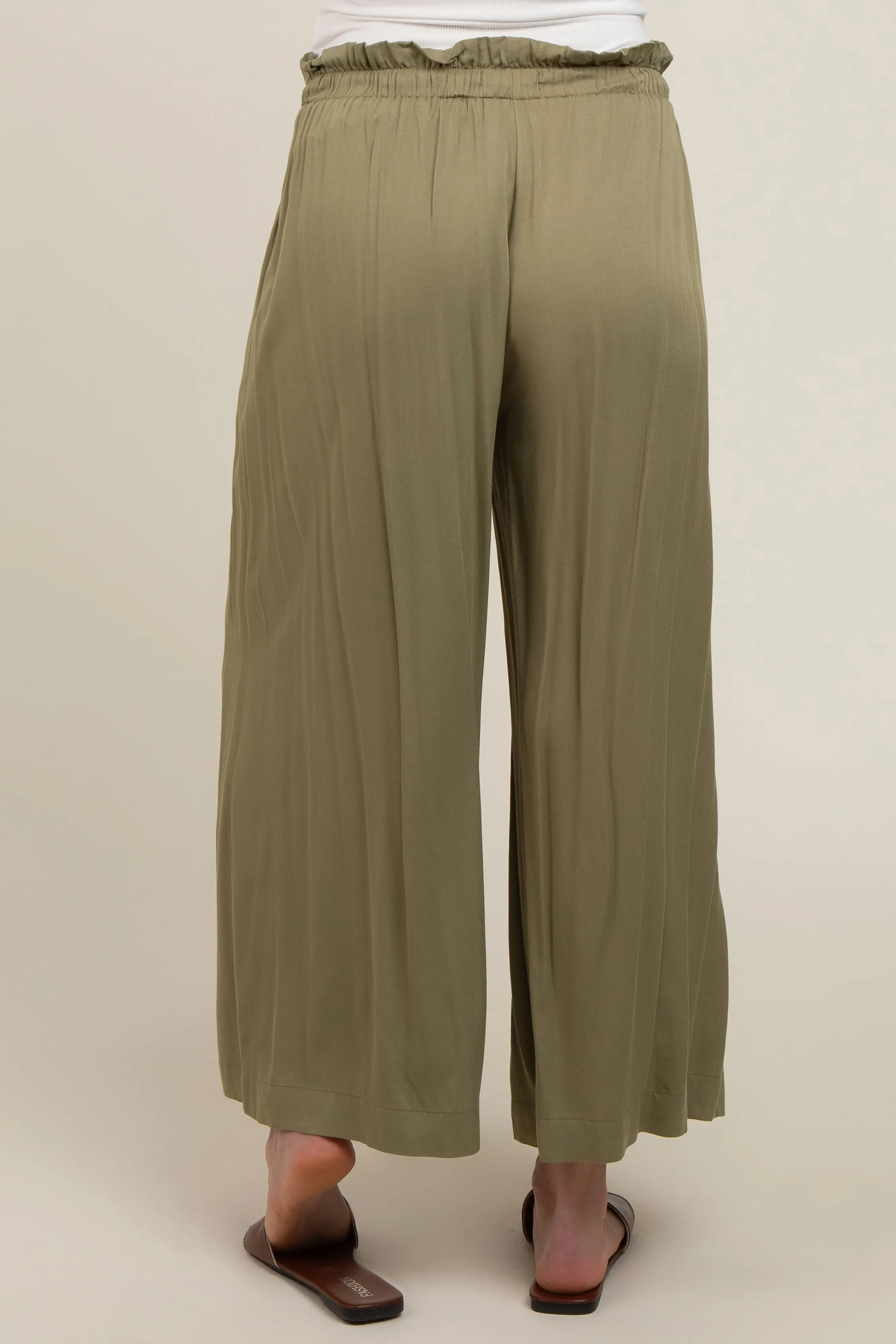 Olive Pleated Elastic Waist Wide Leg Crop Maternity Pants sold by Pinkblush product image thumbnail 5