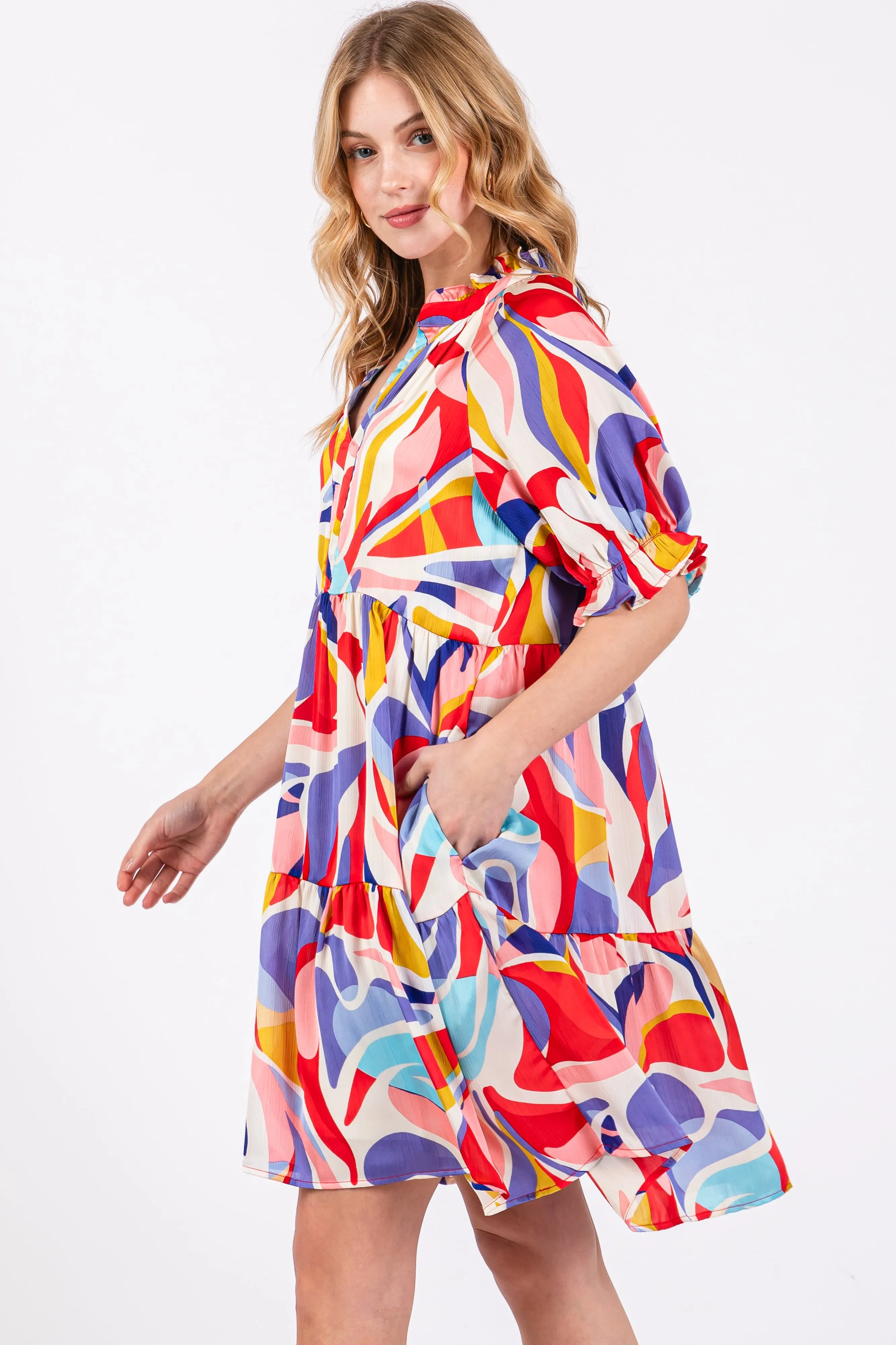 Red Multi-Color Patterned Ruffle Tiered Dress sold by Pinkblush product image thumbnail 3