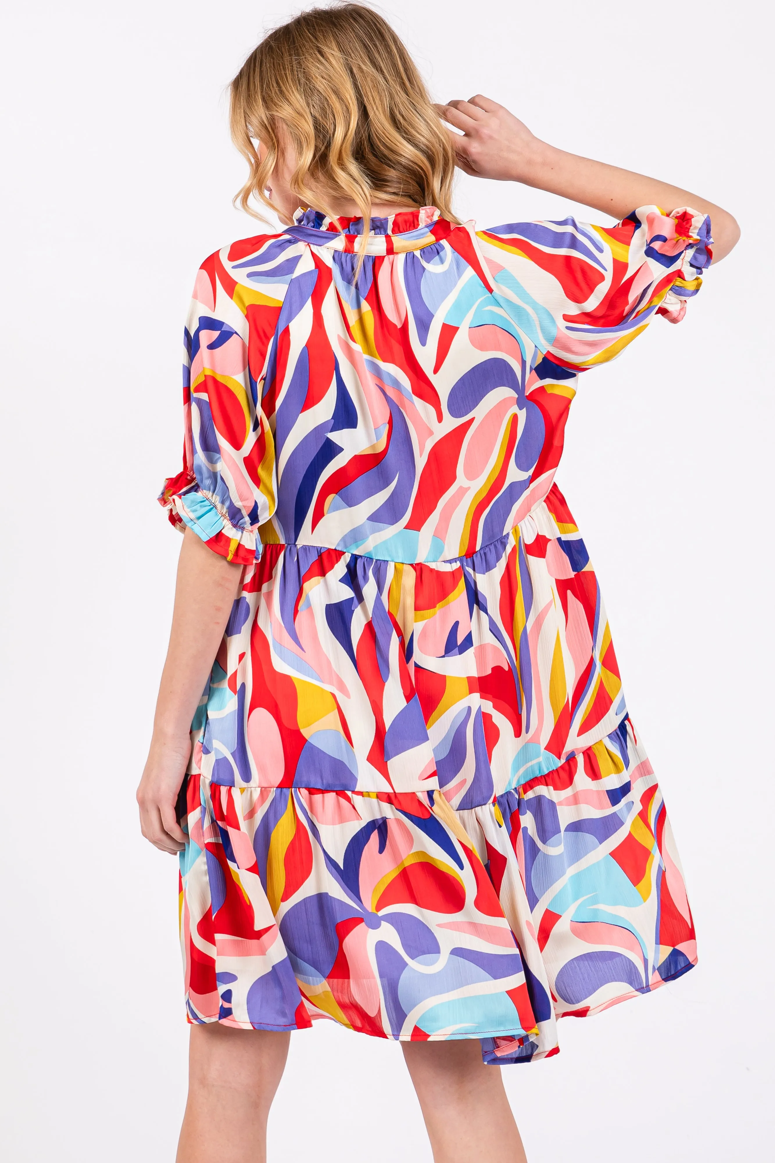 Red Multi-Color Patterned Ruffle Tiered Dress sold by Pinkblush product image thumbnail 4