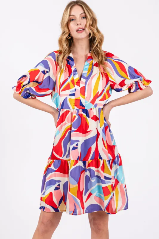 Red Multi-Color Patterned Ruffle Tiered Dress sold by Pinkblush