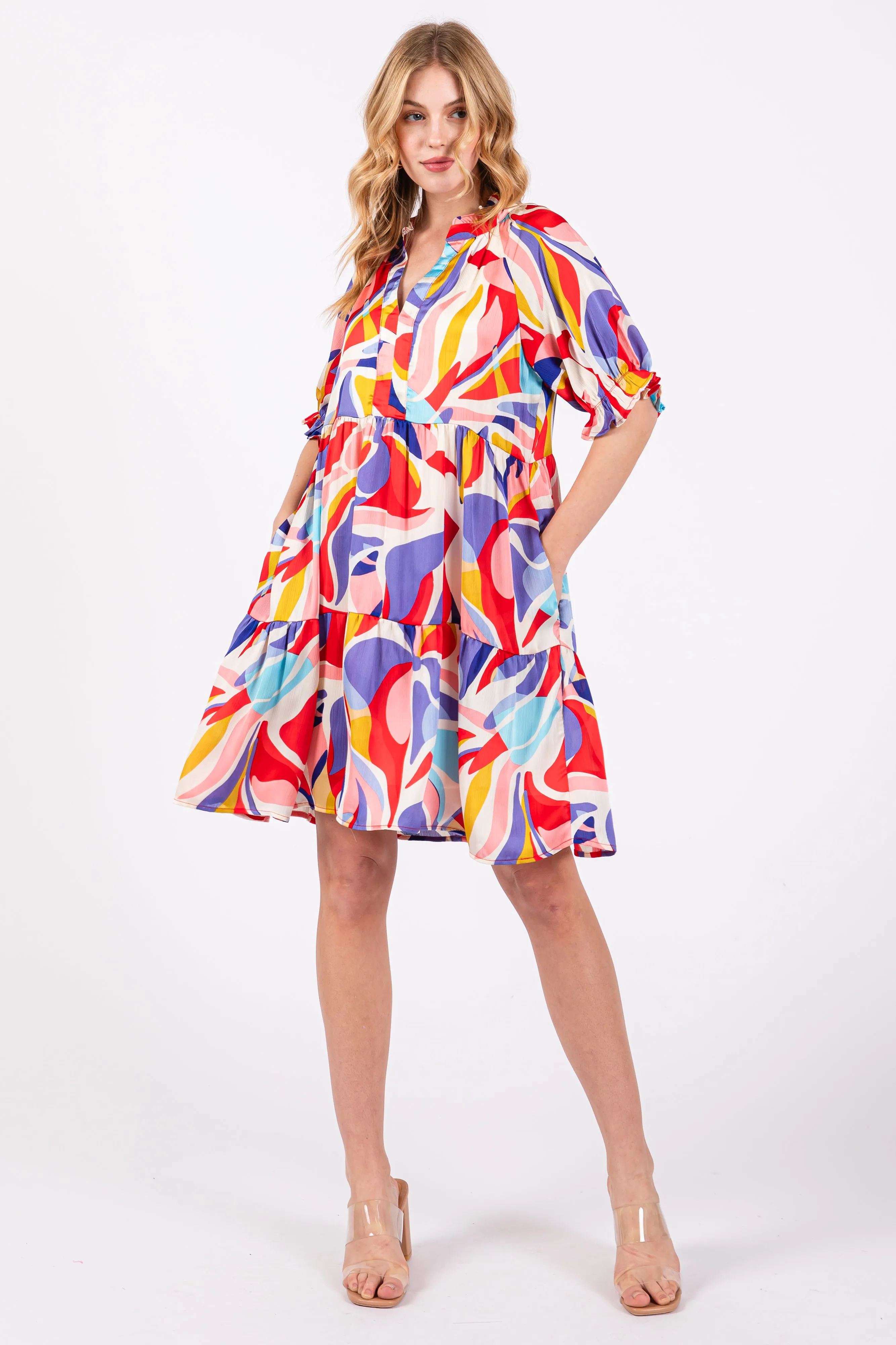 Red Multi-Color Patterned Ruffle Tiered Dress sold by Pinkblush product image thumbnail 2