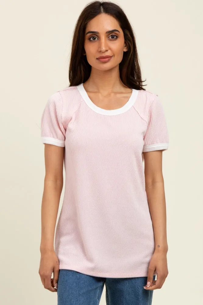 Light Pink/Ivory Ribbed Short Contrast Sleeve Top sold by Pinkblush product image thumbnail 2