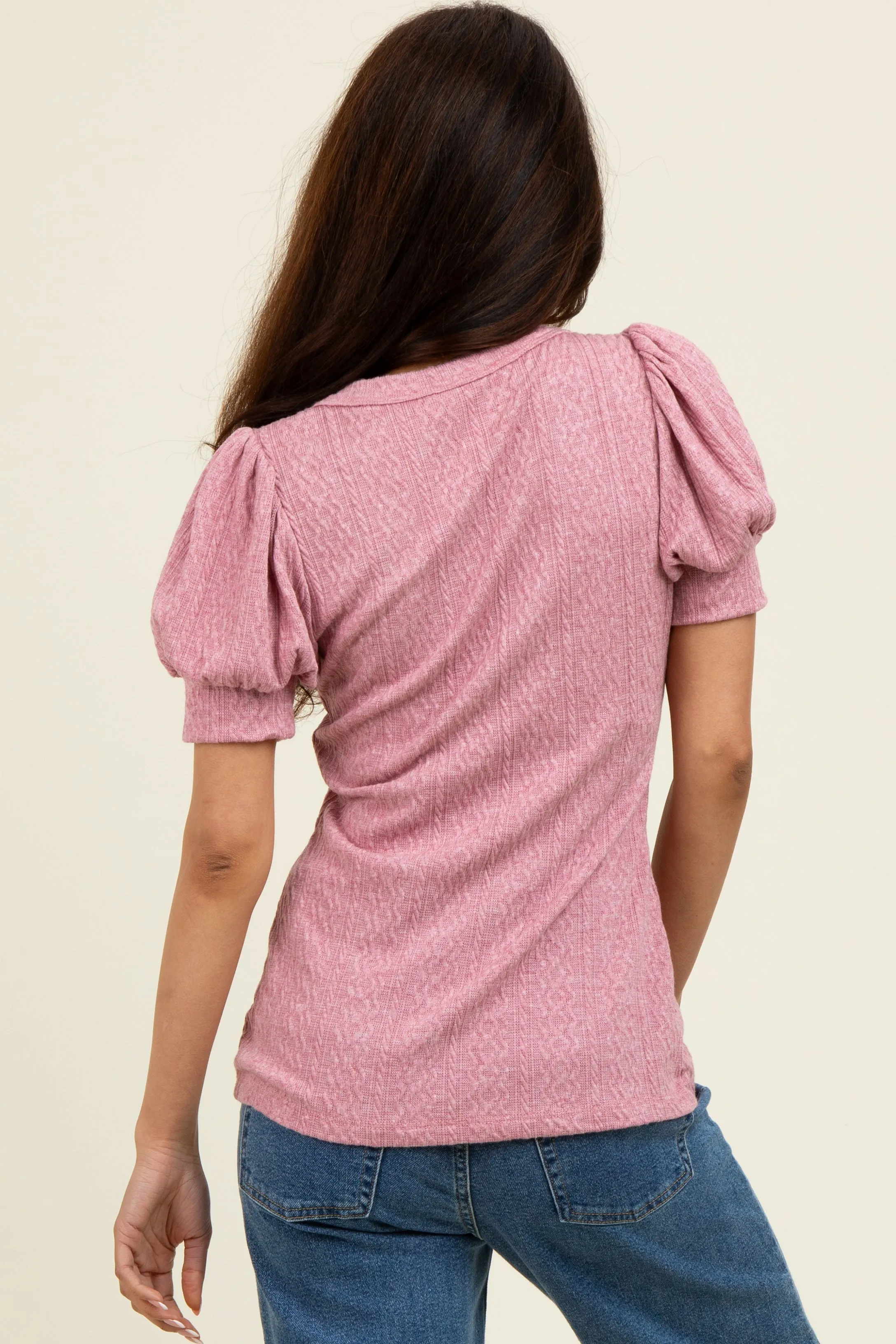 Mauve Textured Short Puff Sleeve Top sold by Pinkblush product image thumbnail 3