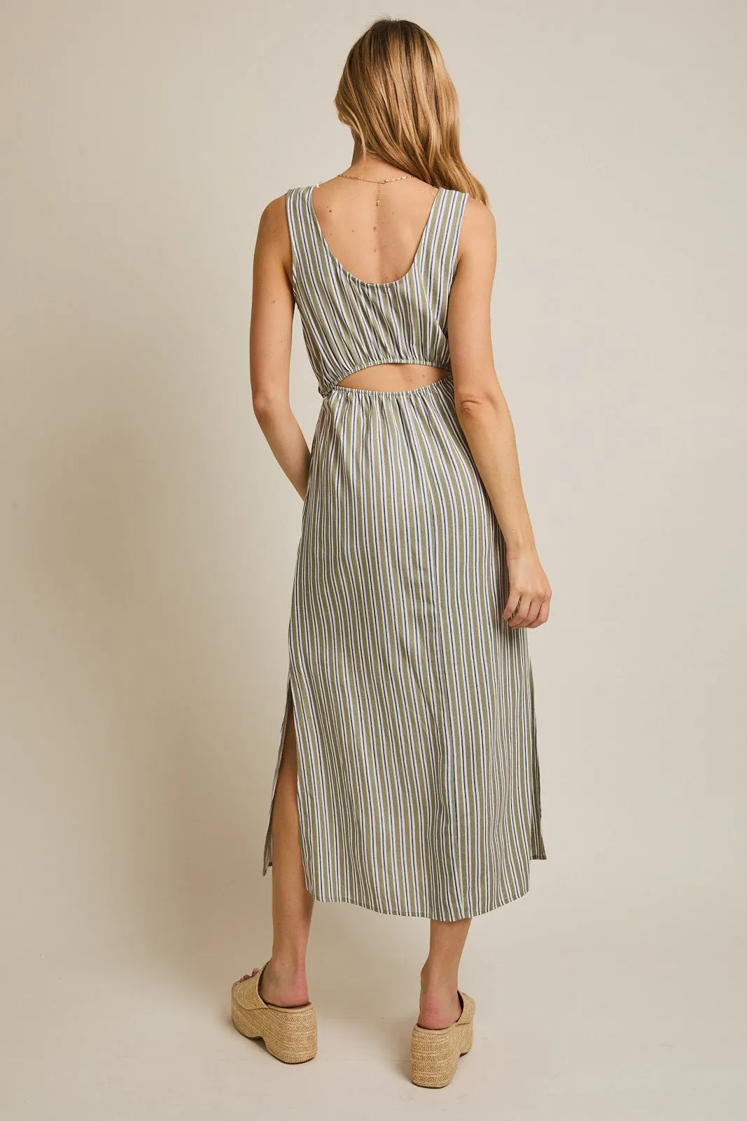 Olive-White Stripe Side Slit Maxi Dress sold by Pinkblush product image thumbnail 4