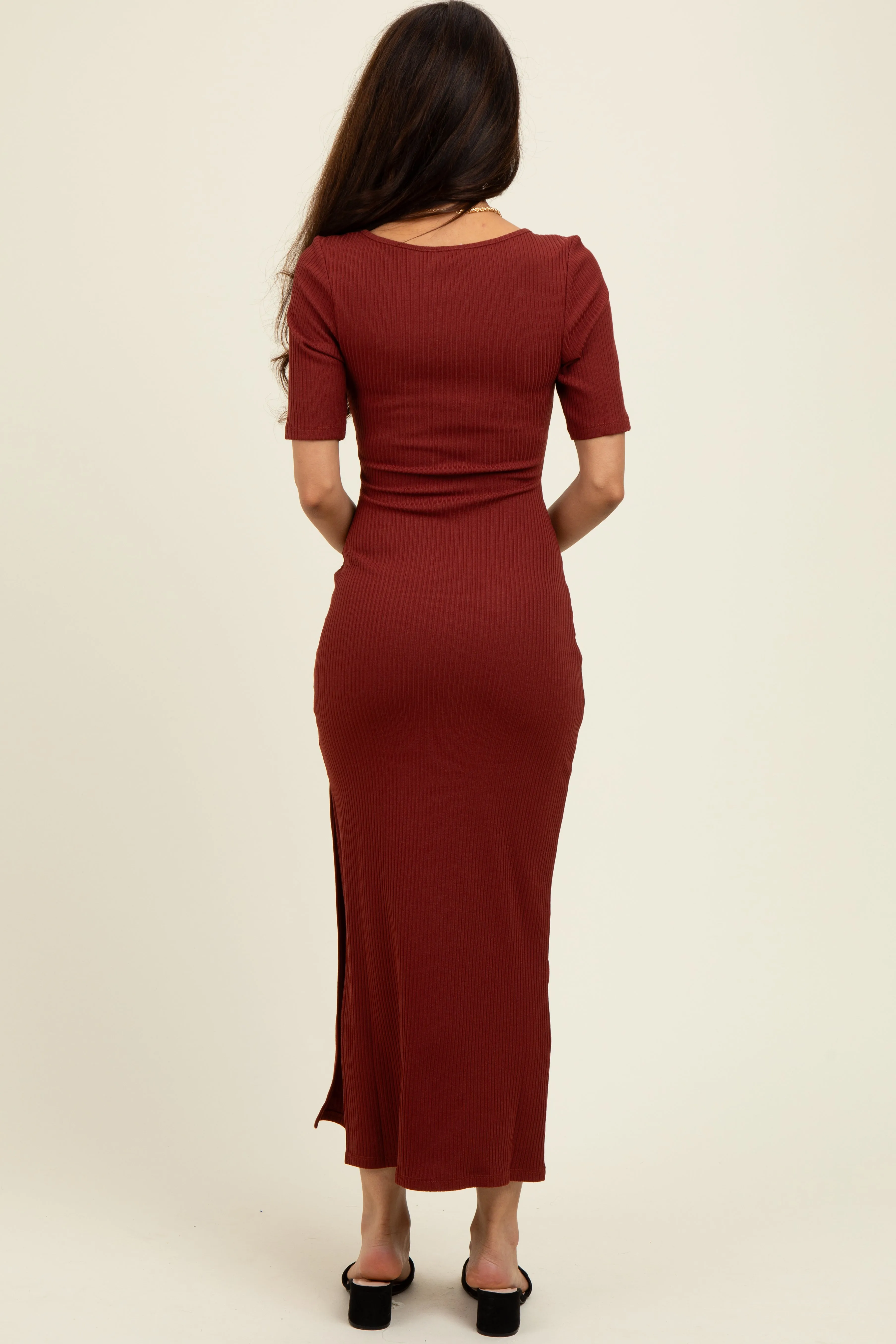 Rust Short Sleeve Midi Slip Dress sold by Pinkblush product image thumbnail 4