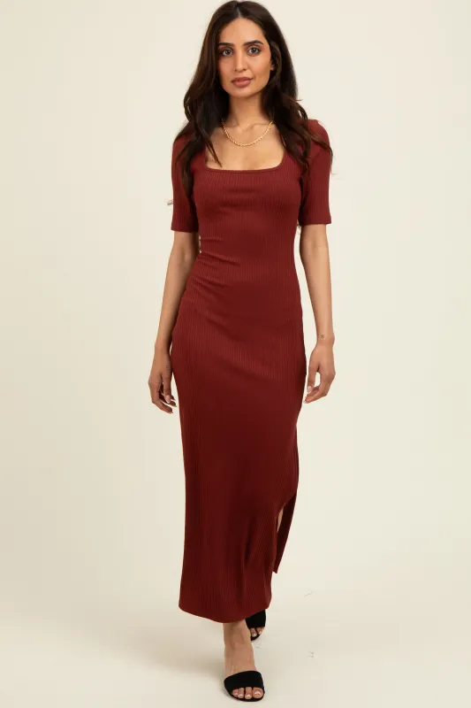 Rust Short Sleeve Midi Slip Dress sold by Pinkblush