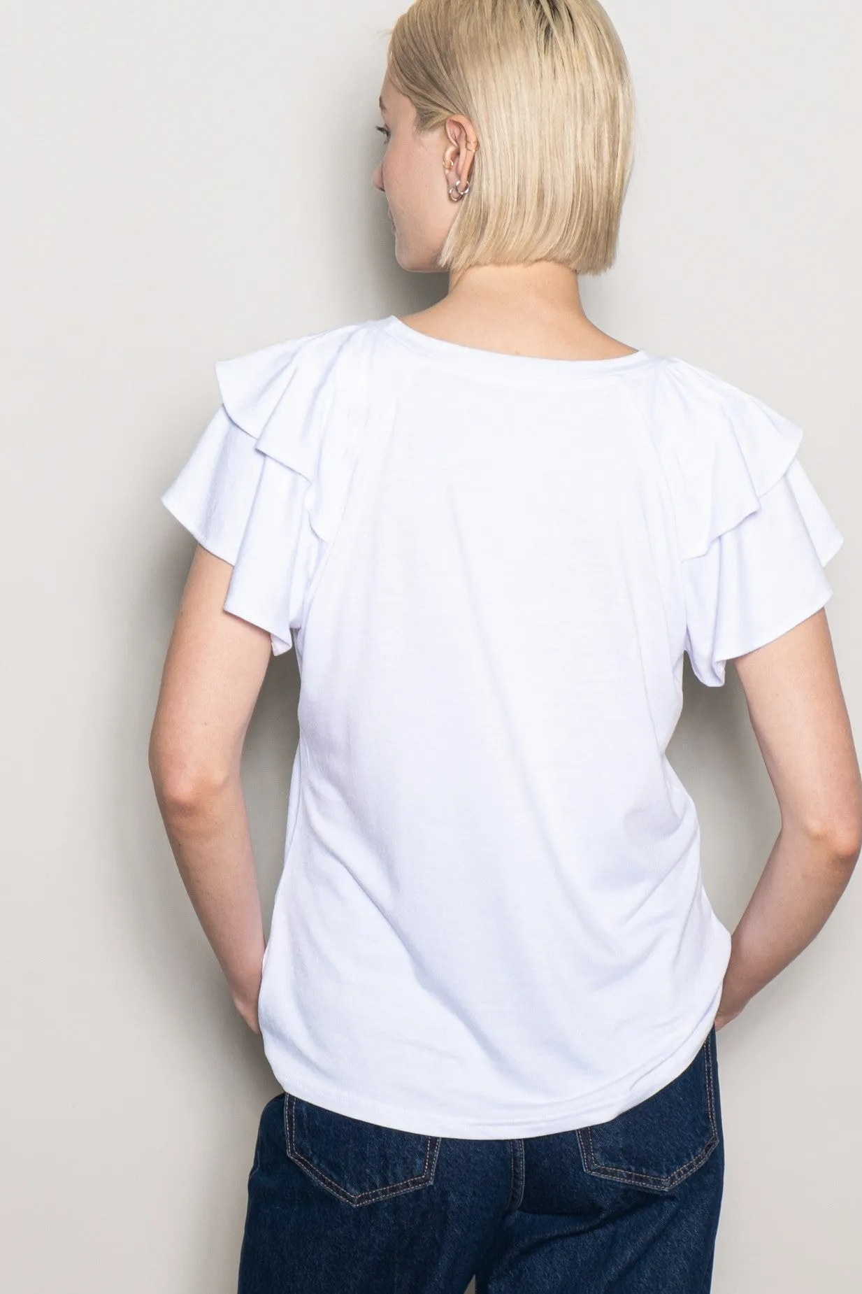 White Double Ruffle Sleeve T-Shirt sold by Pinkblush product image thumbnail 3