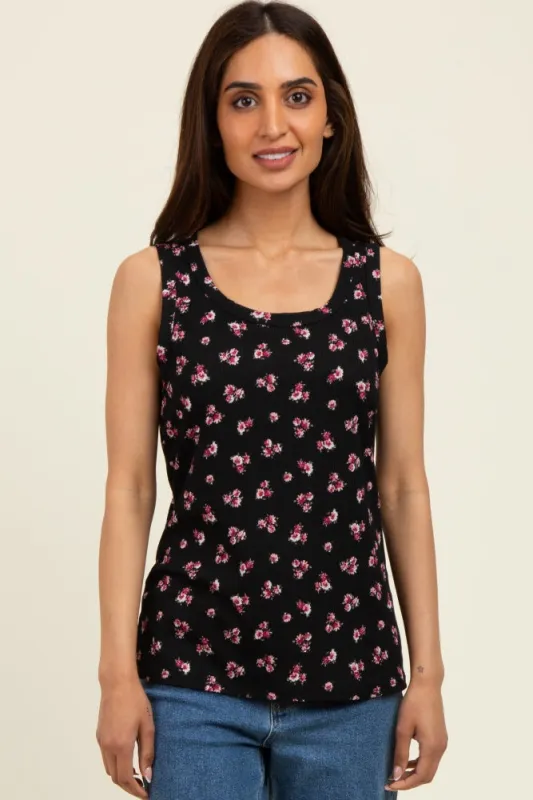 Black Floral Ribbed Tank Top sold by Pinkblush