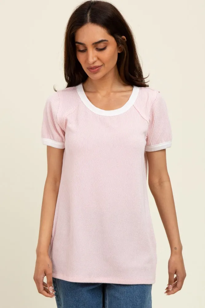 Light Pink/Ivory Ribbed Short Contrast Sleeve Maternity Top sold by Pinkblush product image thumbnail 4