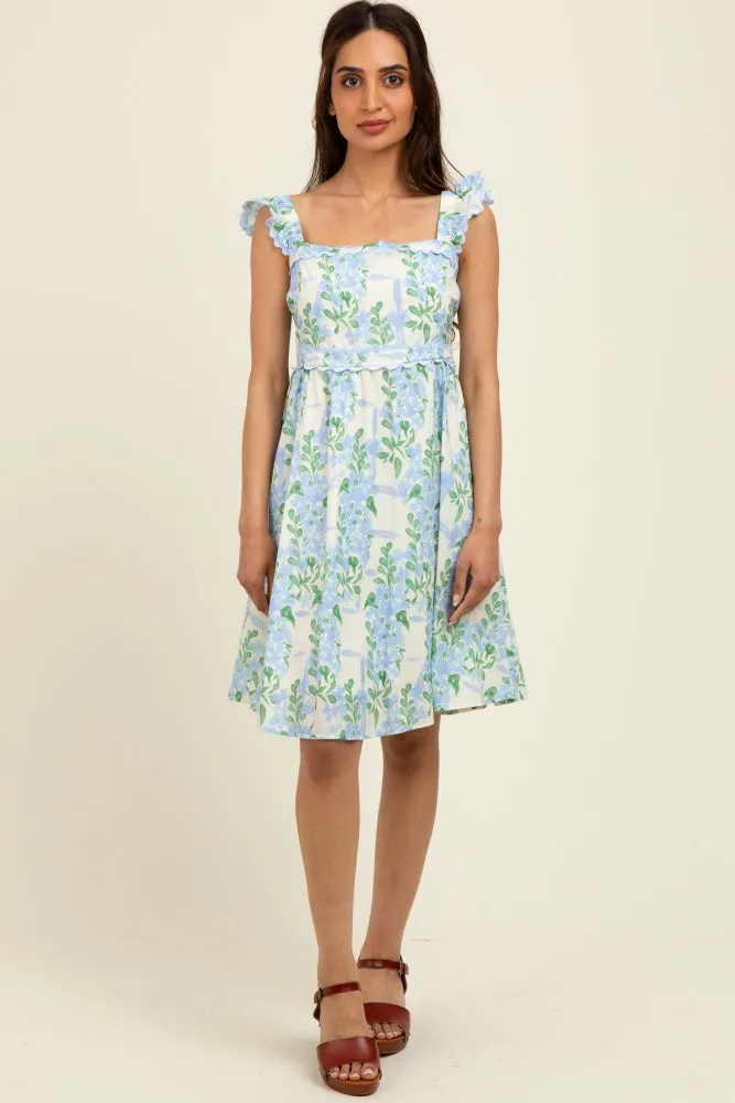 Blue Floral Print Smocked Back Dress sold by Pinkblush
