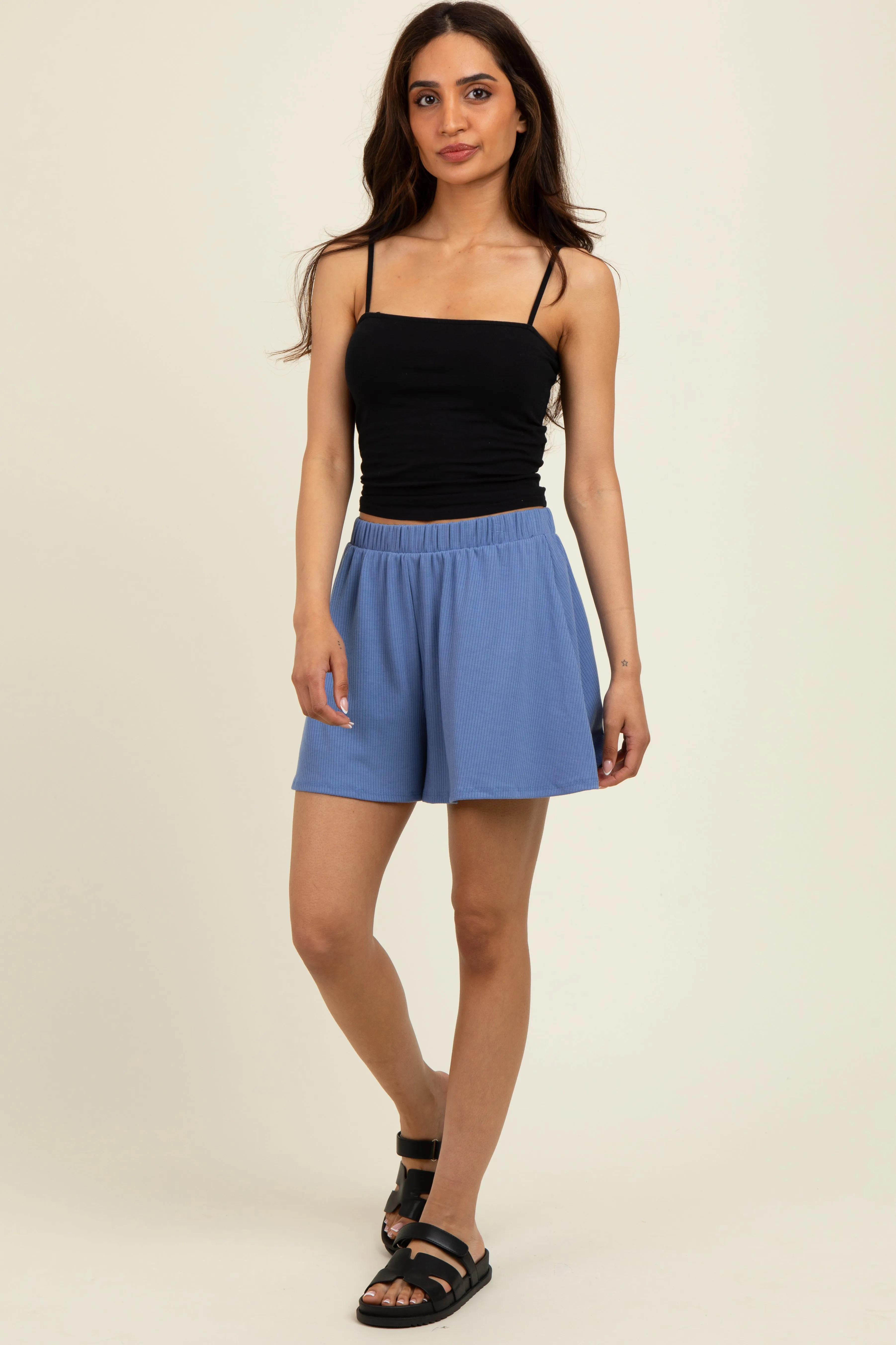 Blue Ribbed Lounge Shorts sold by Pinkblush product image thumbnail 2