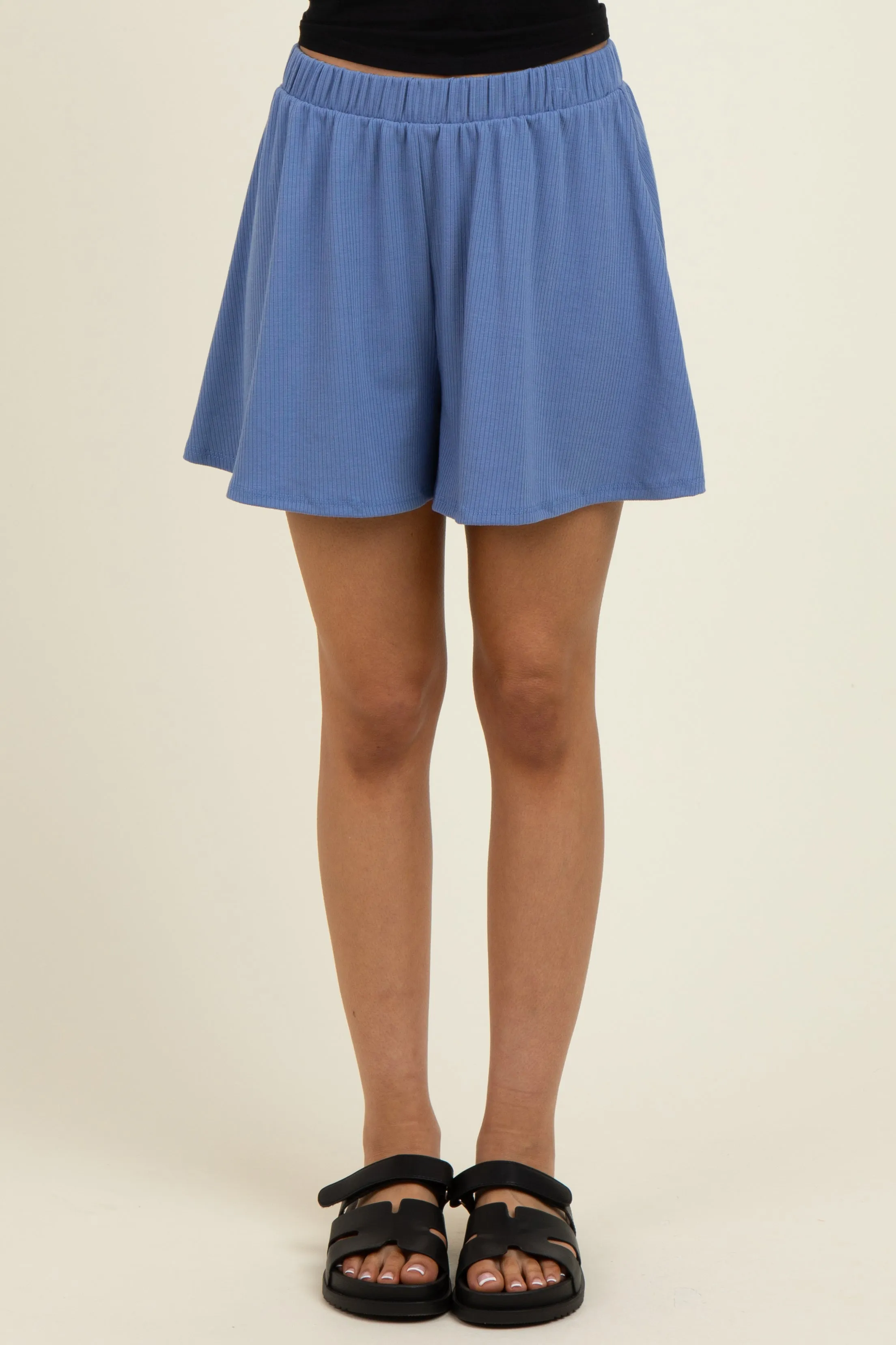 Blue Ribbed Lounge Shorts sold by Pinkblush product image thumbnail 3