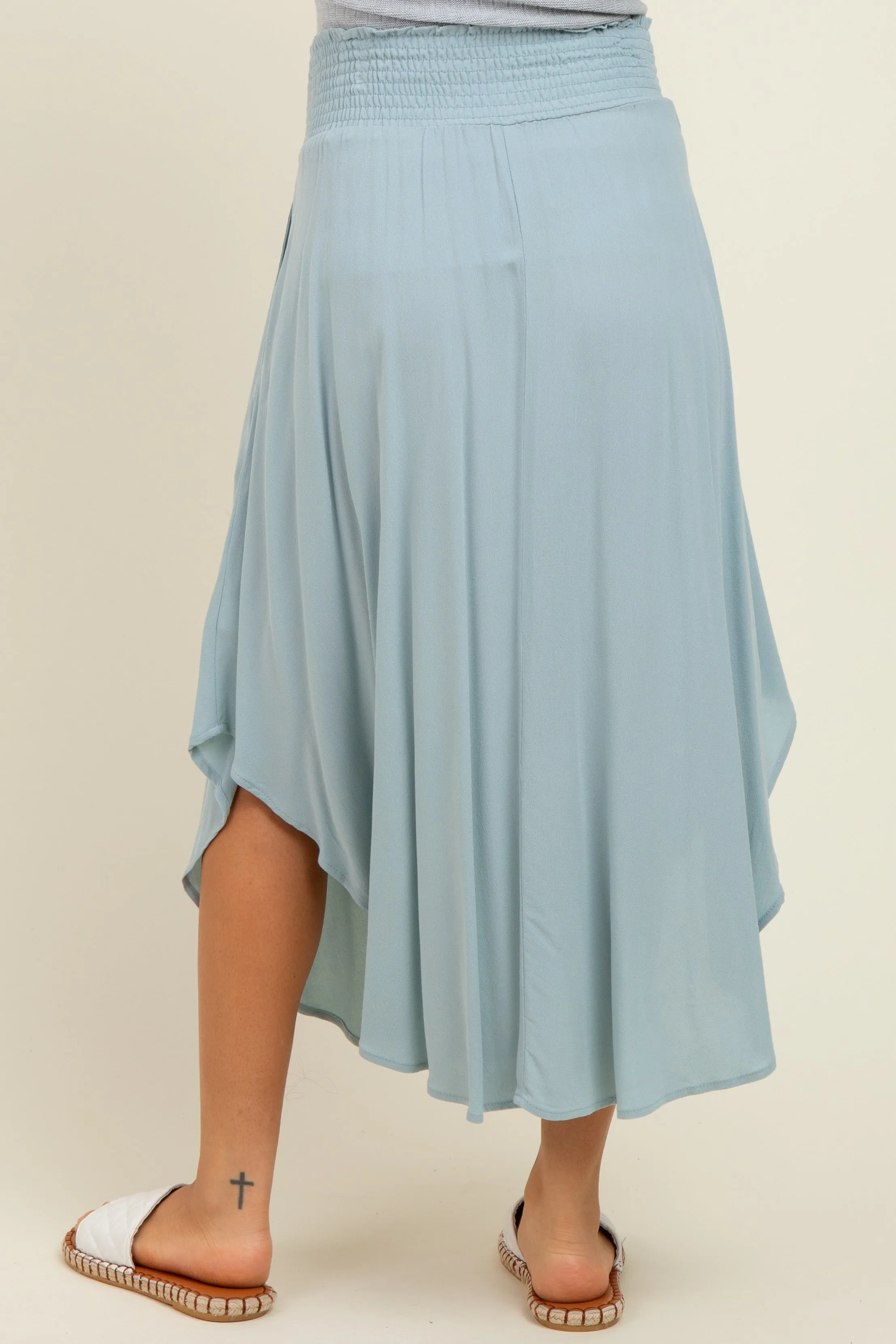 Light Blue Smocked Waist Rounded Hem Maternity Midi Skirt sold by Pinkblush product image thumbnail 4