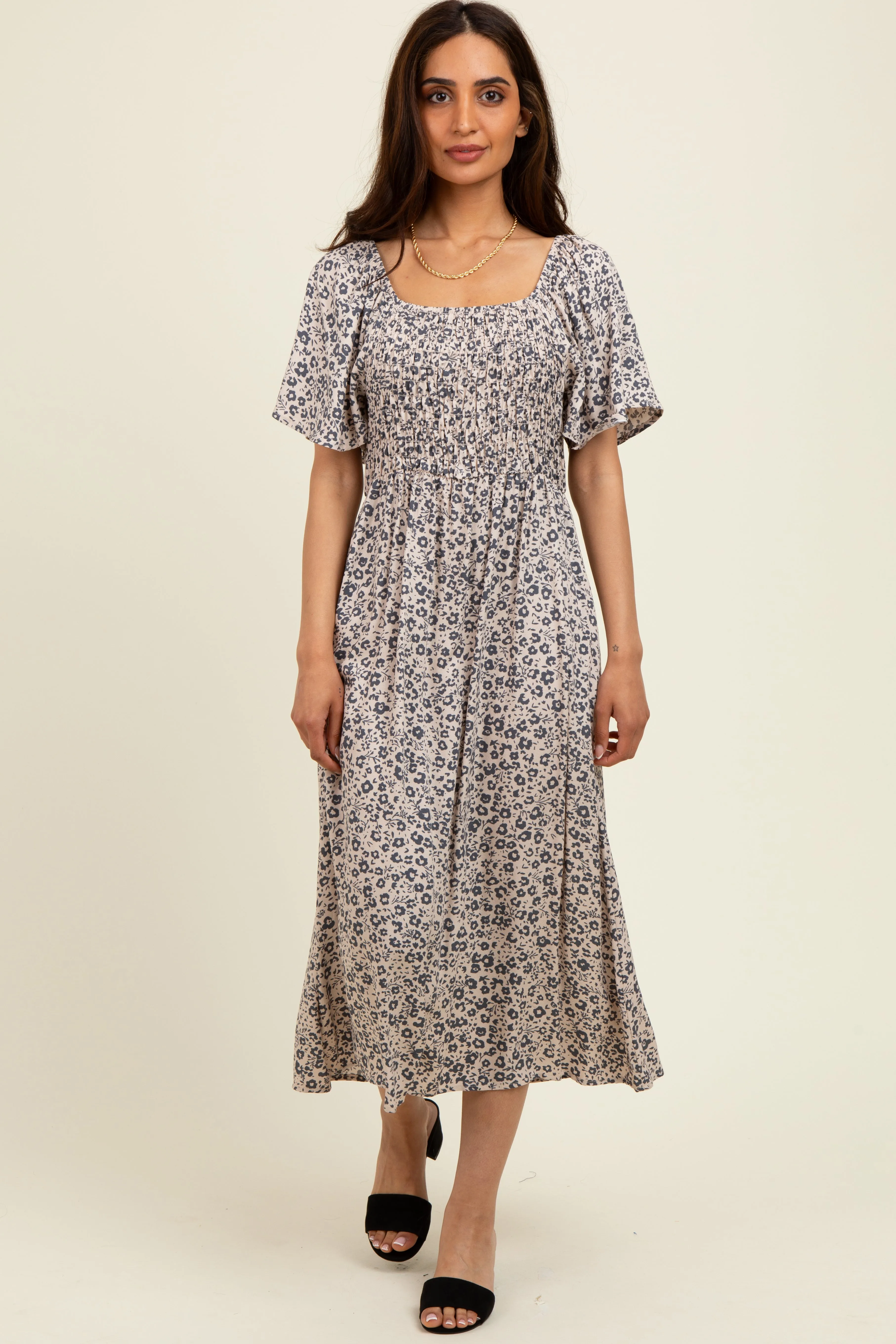 Taupe/Black Printed Dress With Pockets sold by Pinkblush