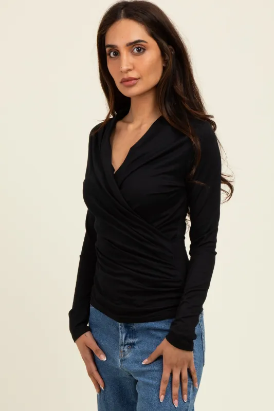 Black Long Sleeve Wrap Front Nursing Top sold by Pinkblush