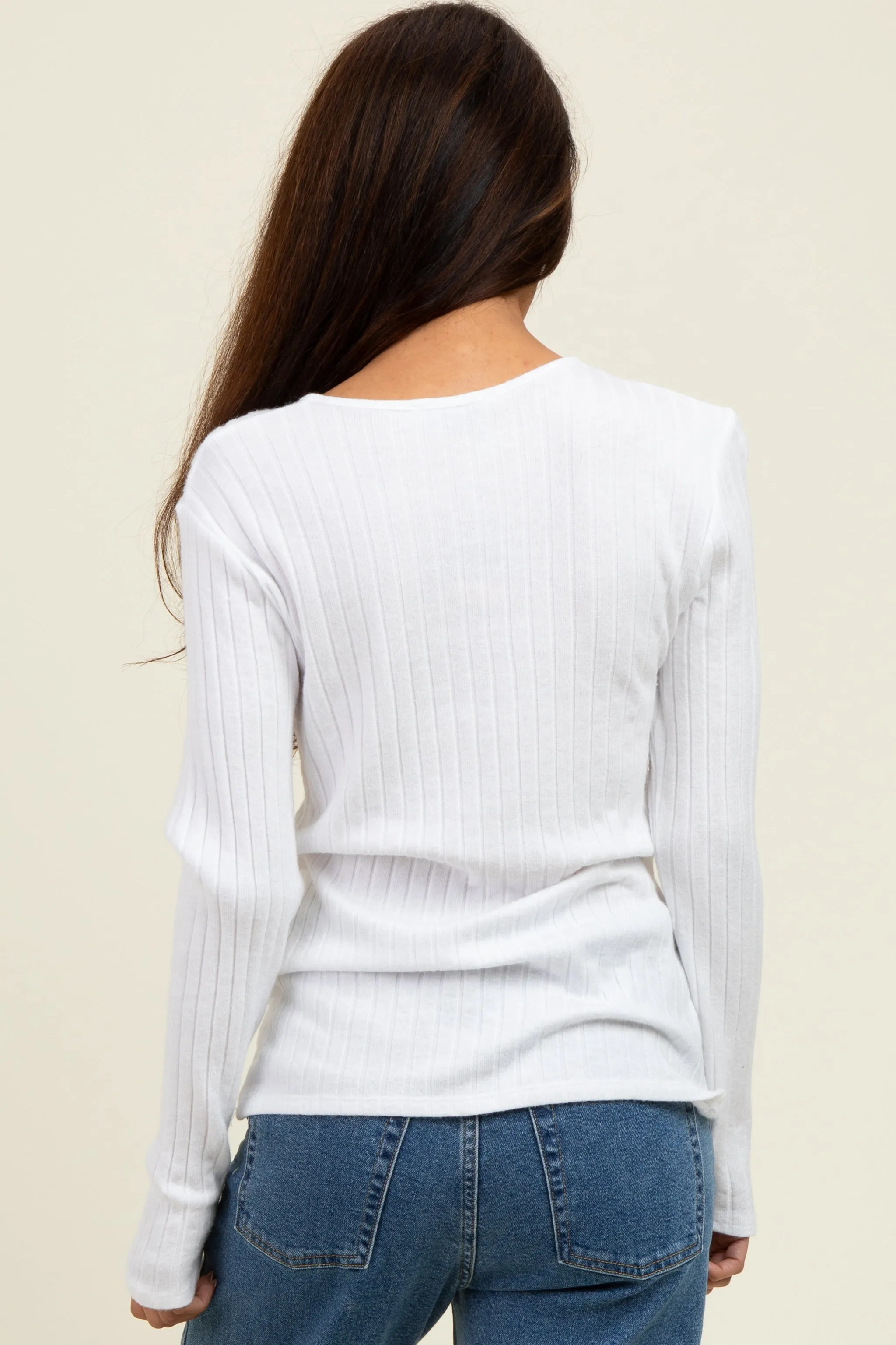 Off White Ribbed Knit Button Long Sleeve Top sold by Pinkblush product image thumbnail 3