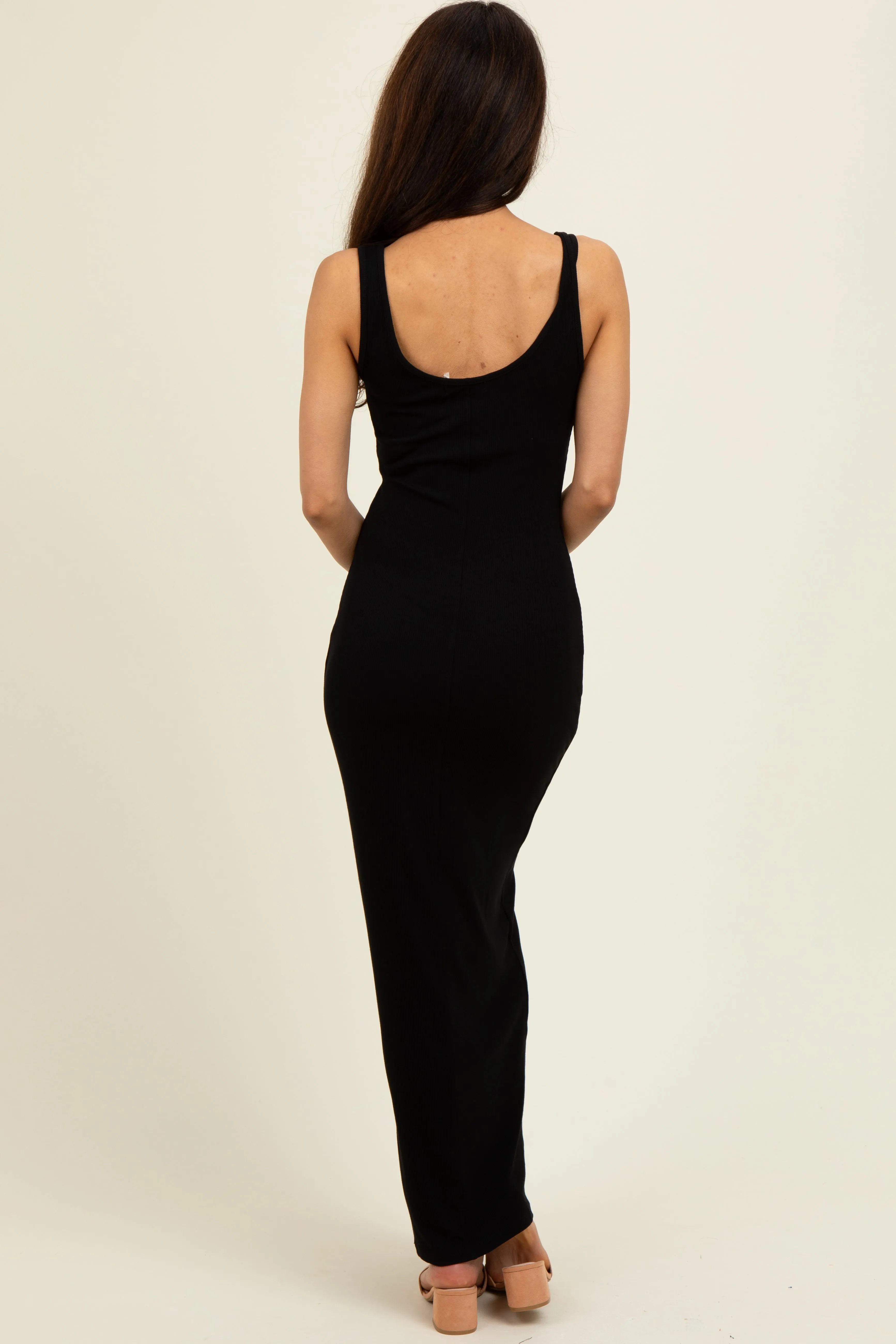 Black Scoop Neck Sleeveless Rayon Rib Maxi Knit Dress sold by Pinkblush product image thumbnail 3