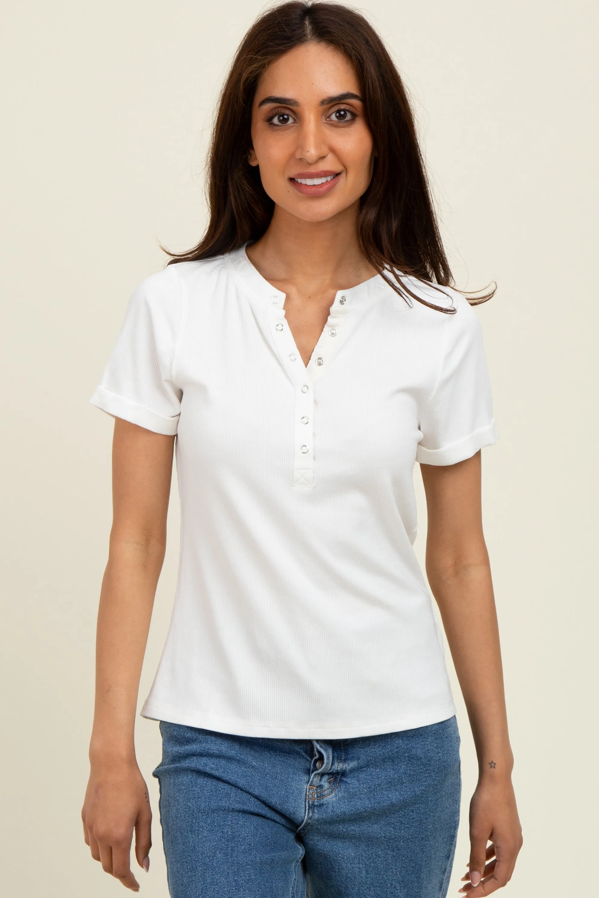 Ivory Snap Button Short Sleeve Top sold by Pinkblush product image thumbnail 2