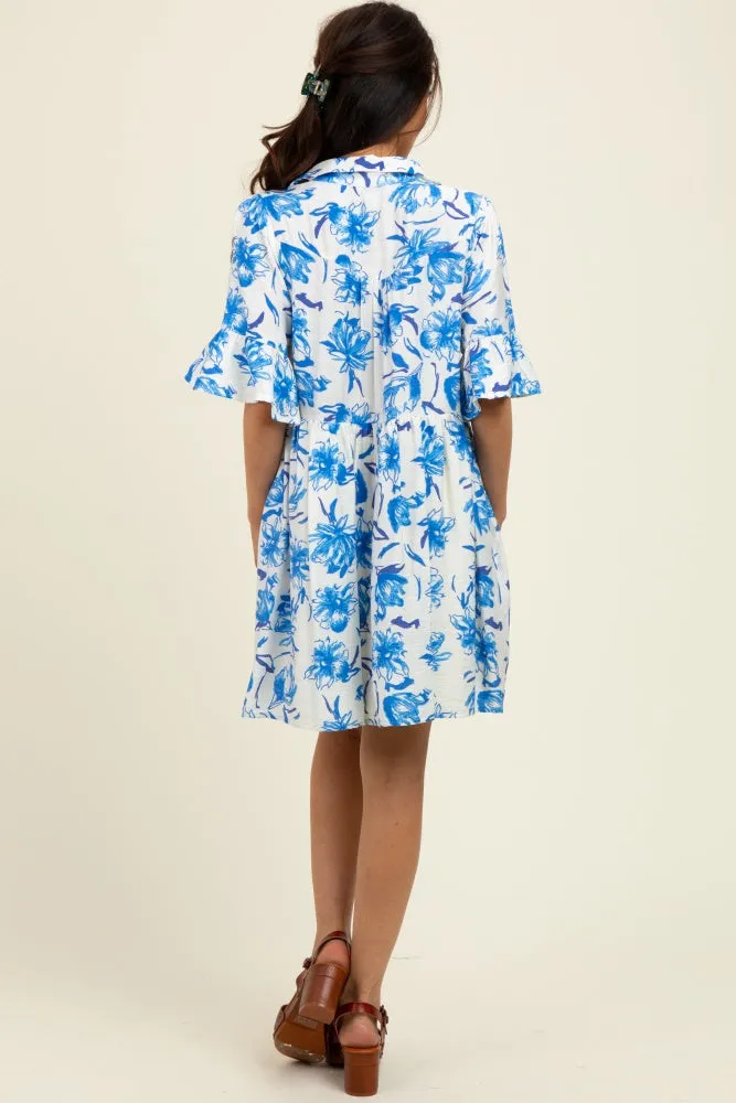 Blue Floral V-Neck Crochet Trim Dress sold by Pinkblush product image thumbnail 3