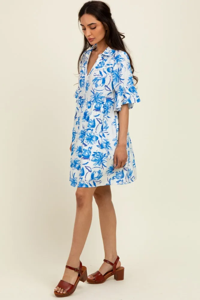 Blue Floral V-Neck Crochet Trim Dress sold by Pinkblush product image thumbnail 2