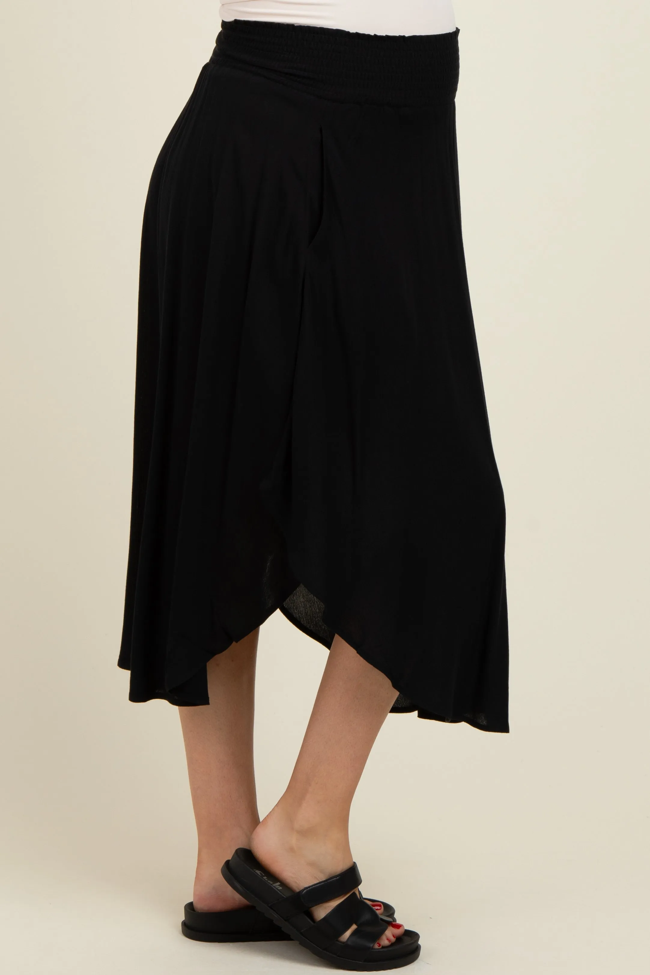 Black Smocked Waist Rounded Hem Maternity Skirt sold by Pinkblush product image thumbnail 3