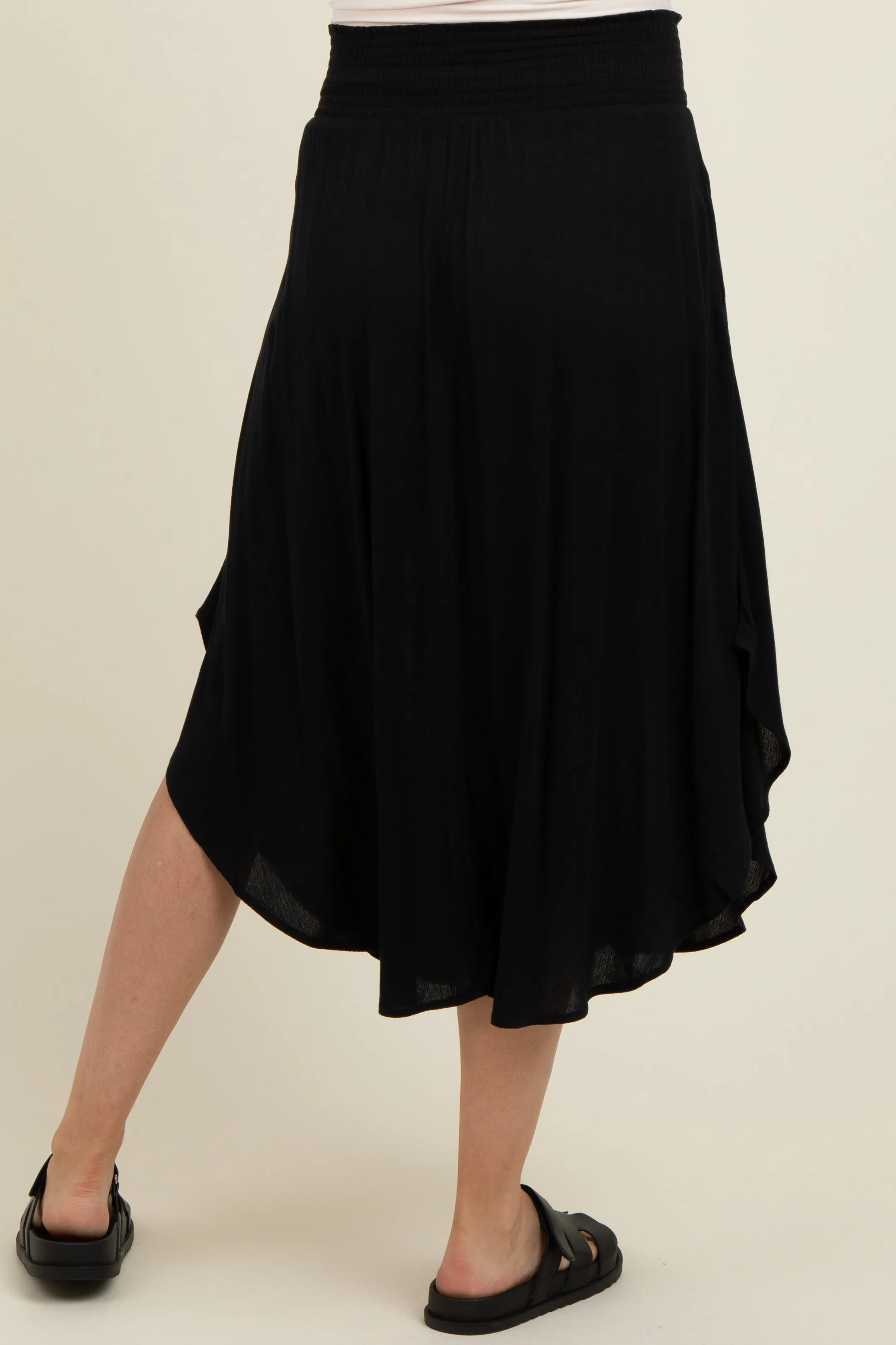 Black Smocked Waist Rounded Hem Maternity Skirt sold by Pinkblush product image thumbnail 4