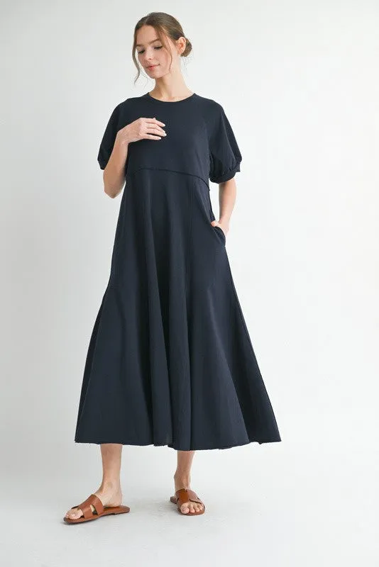Navy Cotton Pocketed Midi Dress sold by Pinkblush product image thumbnail 2