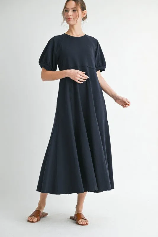 Navy Cotton Pocketed Midi Dress sold by Pinkblush