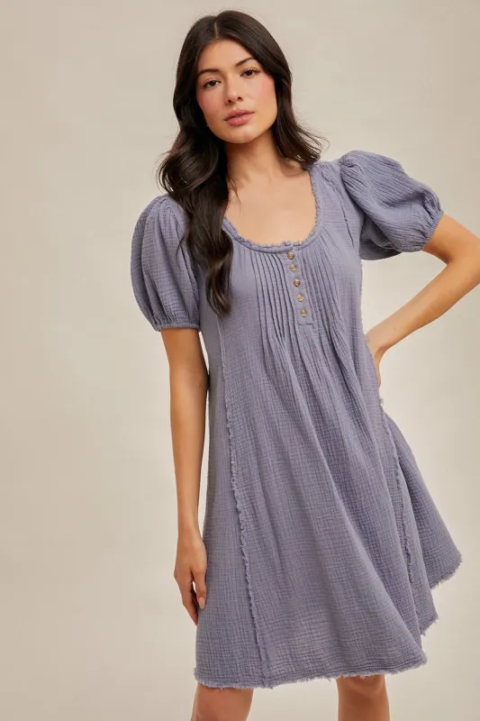 Blue Pintuck Detailed Cotton Double Gauze Mini Dress sold by Pinkblush