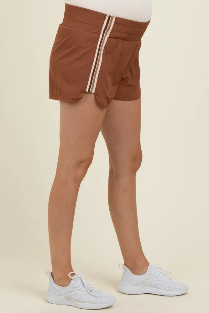Brown Stripe Detail Active Maternity Shorts sold by Pinkblush product image thumbnail 3