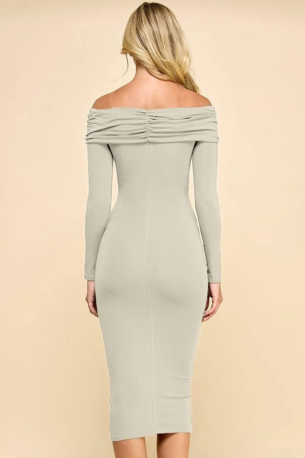 Beige Ruched Off Shoulder Dress sold by Pinkblush product image thumbnail 3