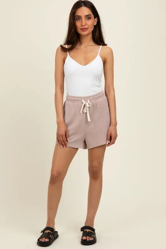 Light Mocha Ribbed Texture Drawstring Shorts sold by Pinkblush