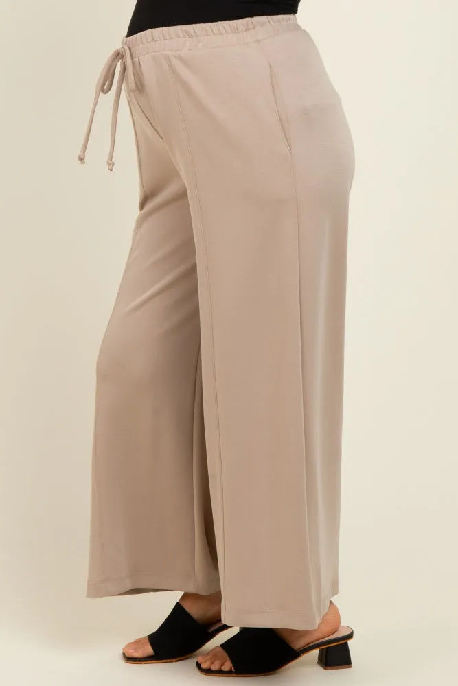 Beige Drawstring Wide Leg Maternity Pants sold by Pinkblush product image thumbnail 3