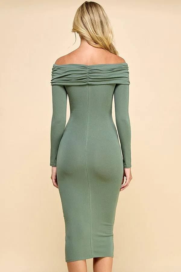 Sage Ruched Off Shoulder Dress sold by Pinkblush product image thumbnail 3