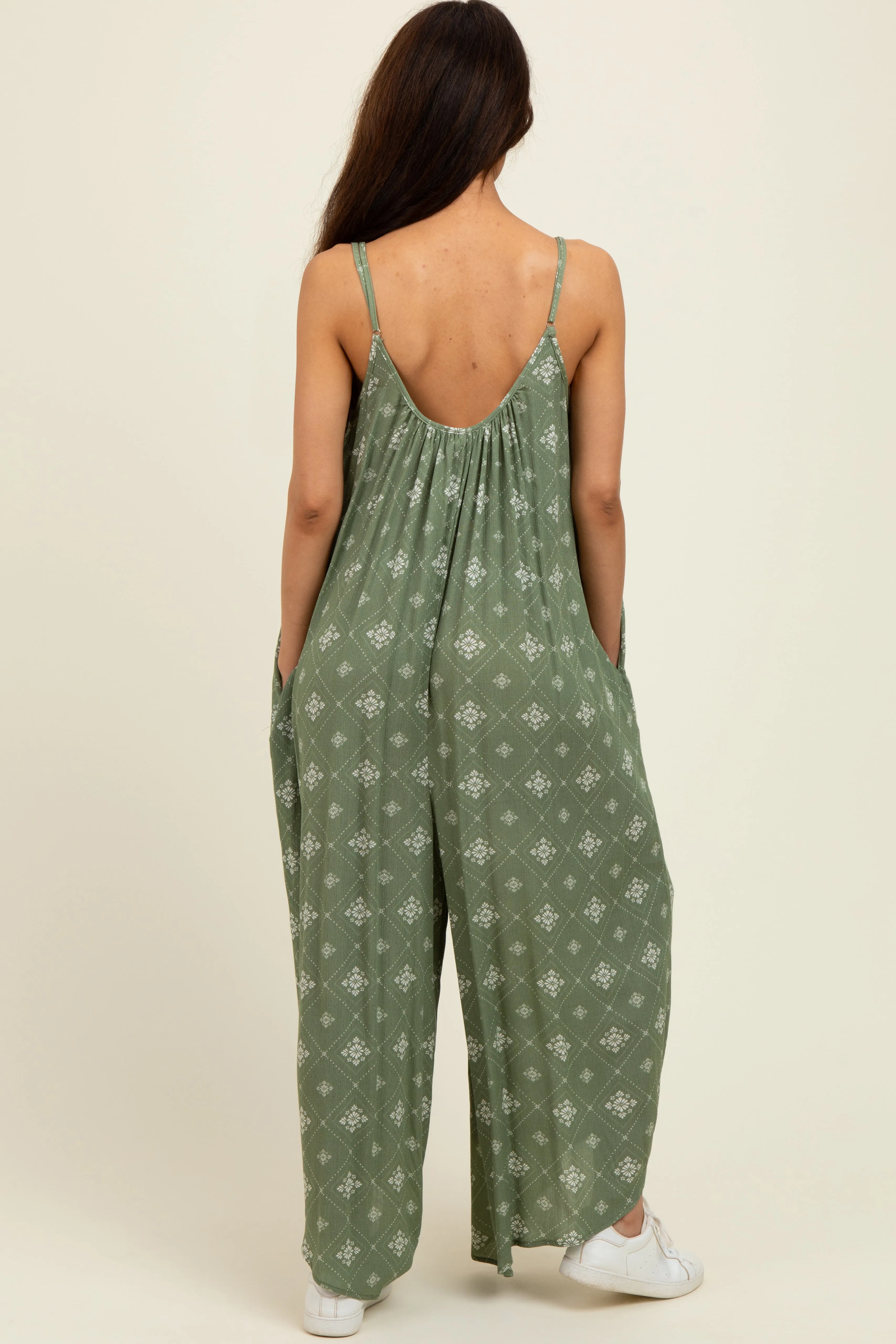 Olive Tile Mosaic Printed Cami Jumpsuit sold by Pinkblush product image thumbnail 3