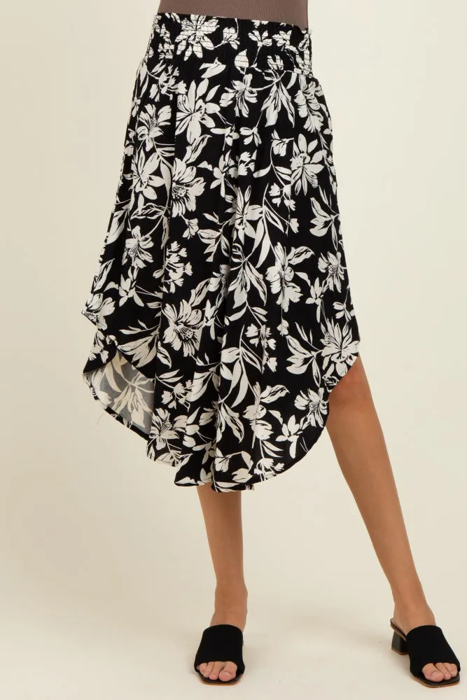 Black Floral Smocked Waistband Maternity Midi Skirt sold by Pinkblush product image thumbnail 3